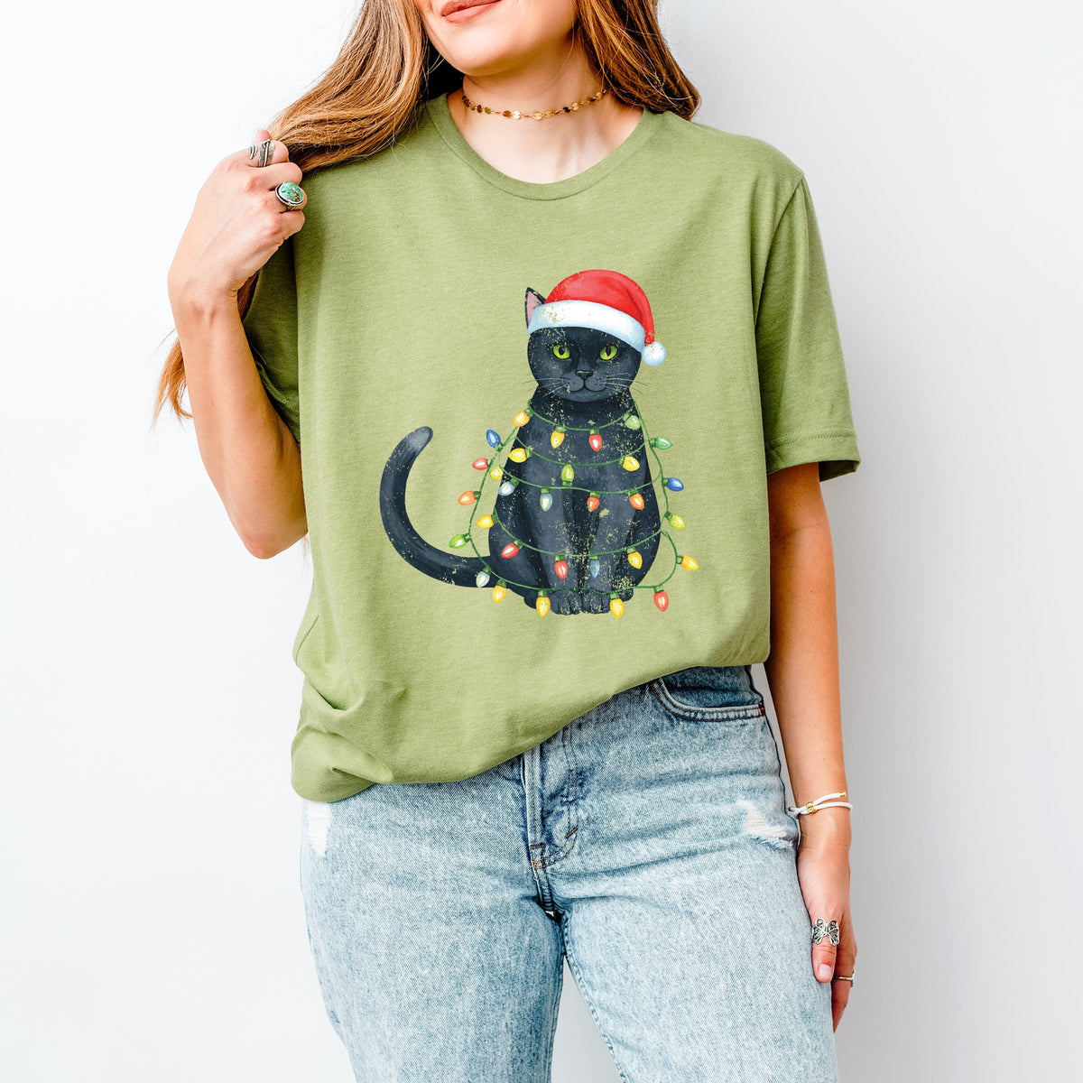Black Cat Christmas Lights - Short Sleeve Tee