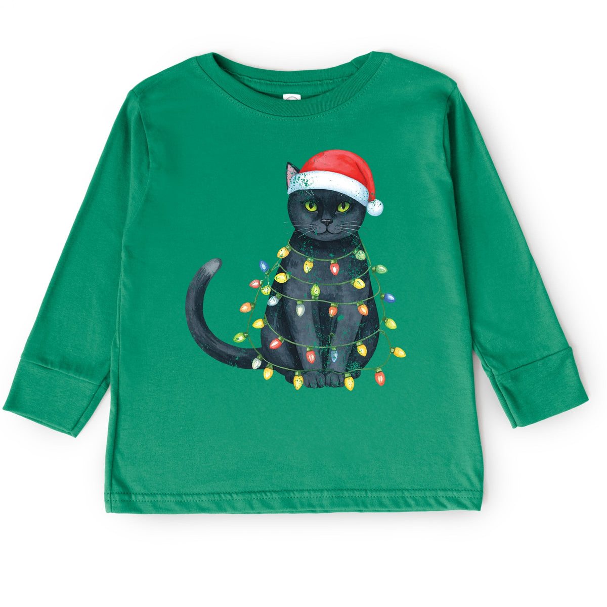 Black Cat Christmas Lights - Toddler Long Sleeve Graphic Tee