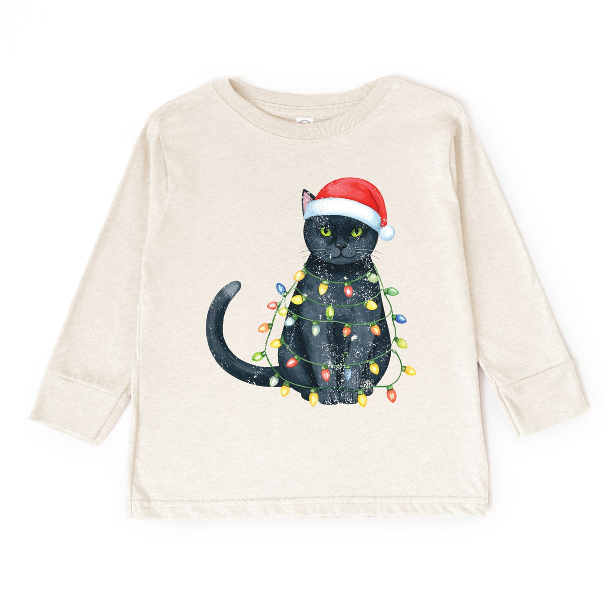Black Cat Christmas Lights - Toddler Long Sleeve Graphic Tee