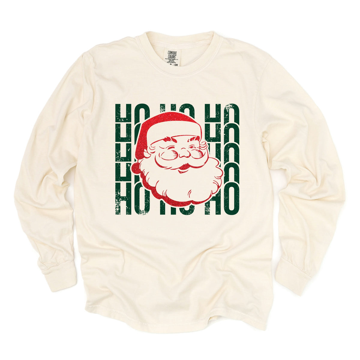 Ho Ho Ho Glitter Santa - Women's Garment Dyed Long Sleeve