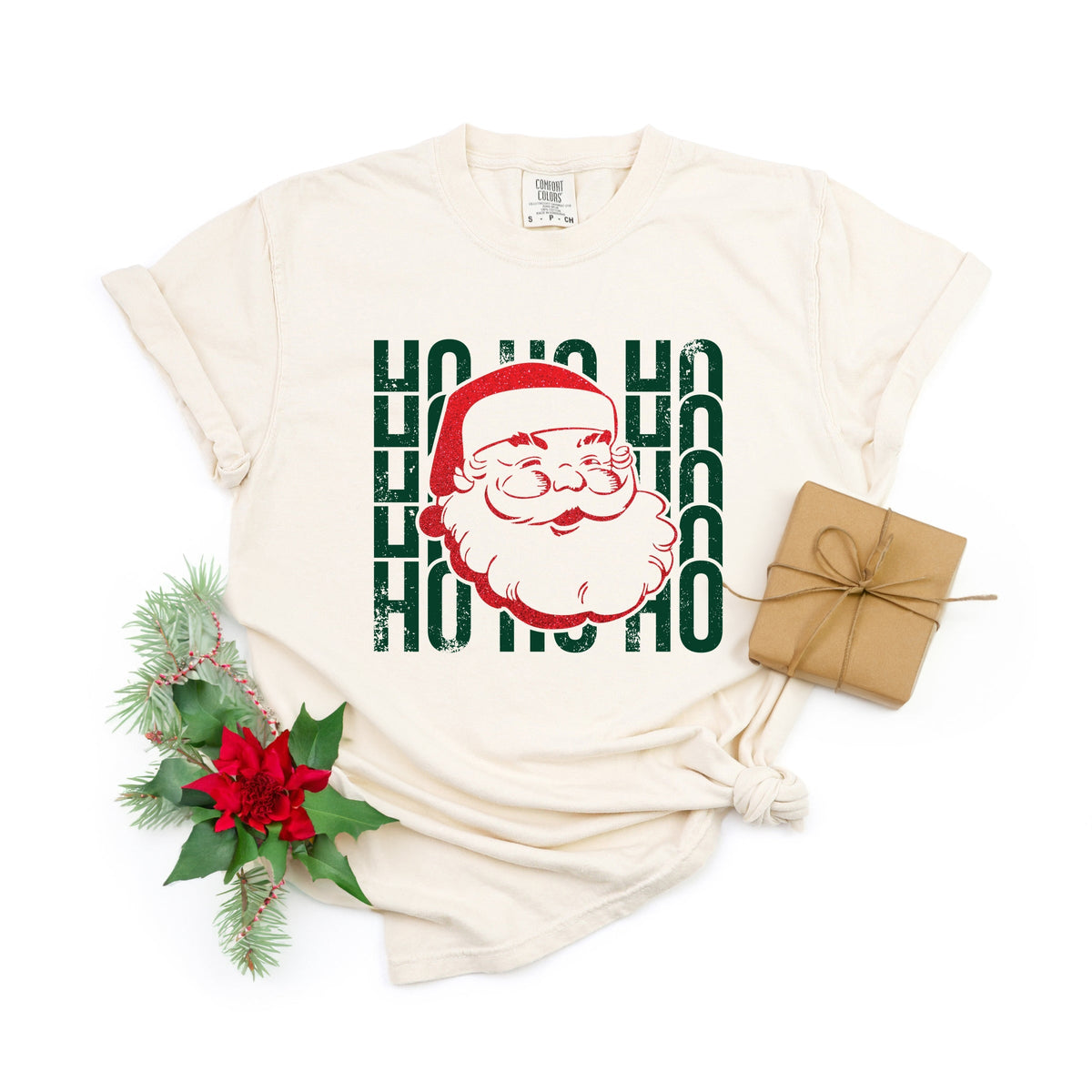 Ho Ho Ho Glitter Santa - Women's Garment Dyed Tee
