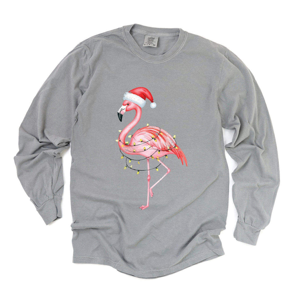 Flamingo Christmas Lights Watercolor - Garment Dyed Long Sleeve