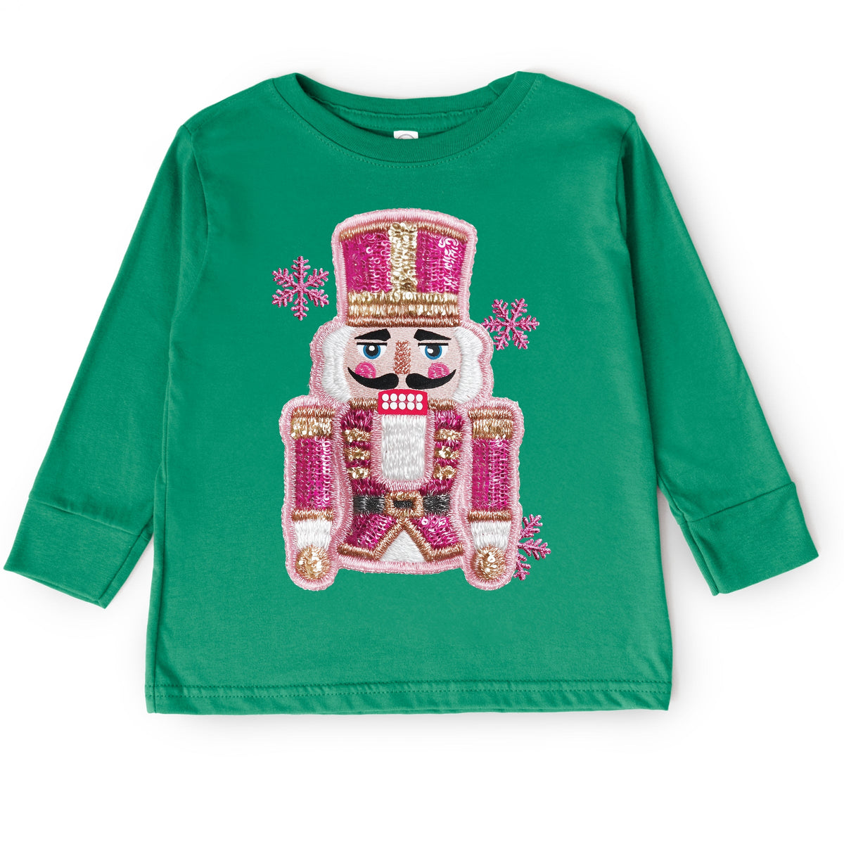 Pink Snowflake Nutcracker Patchwork Print - Toddler Long Sleeve Graphic Tee and Youth Long Sleeve Graphic T-Shirt