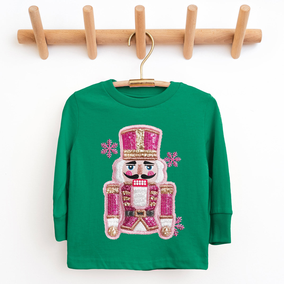 Pink Snowflake Nutcracker Patchwork Print - Toddler Long Sleeve Graphic Tee and Youth Long Sleeve Graphic T-Shirt
