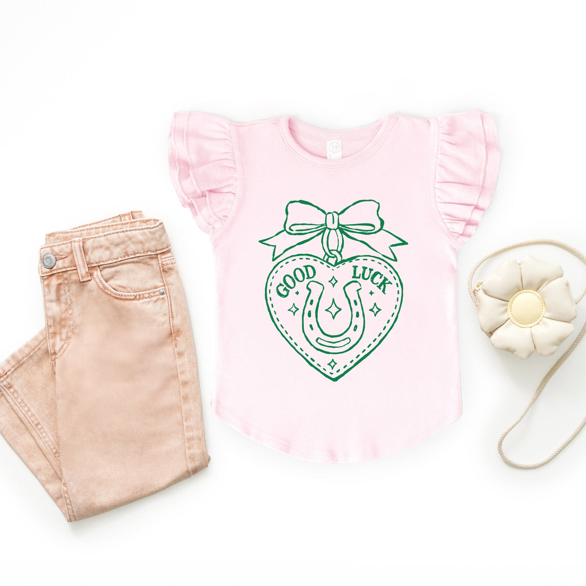 Good Luck Charm Outline - Flutter Sleeve Graphic T-Shirt