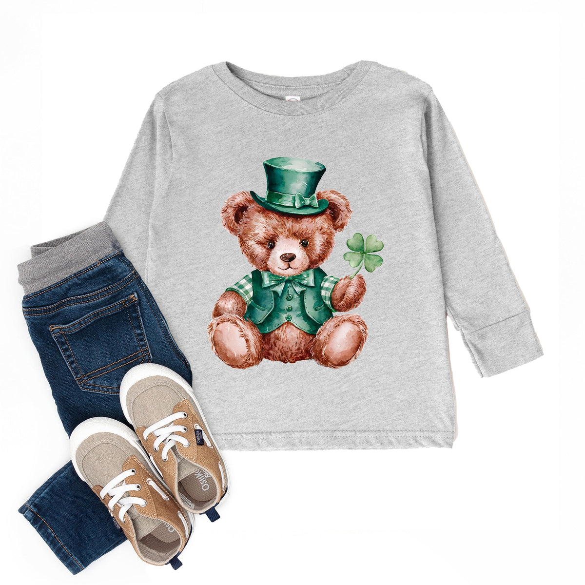 St. Patrick's Bear Clover - Toddler Long Sleeve Graphic Tee
