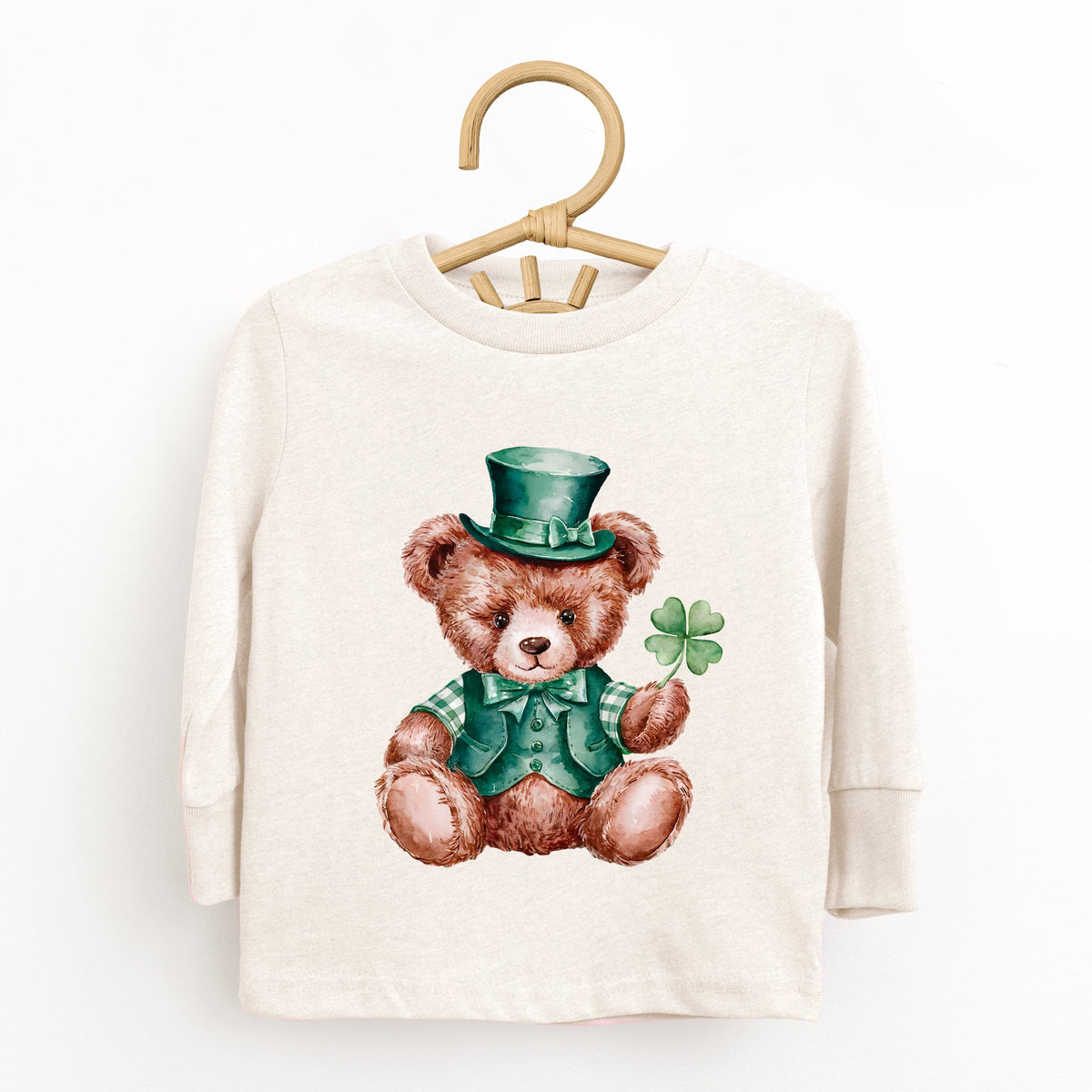 St. Patrick's Bear Clover - Toddler Long Sleeve Graphic Tee