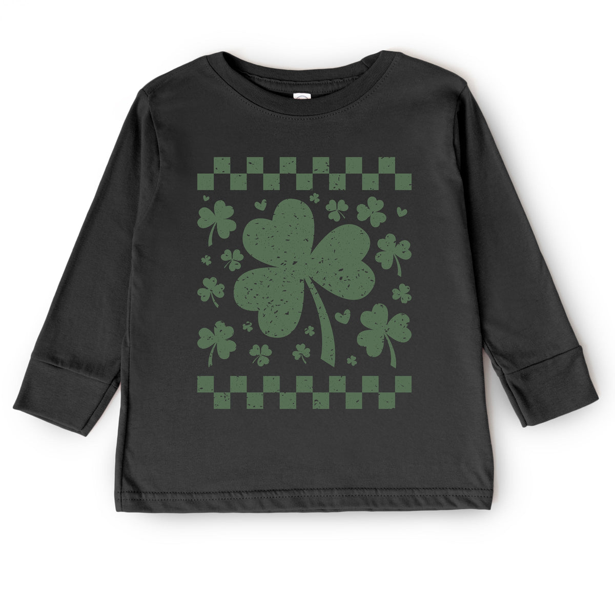 Clovers Checkered Distressed - Toddler Long Sleeve Graphic Tee