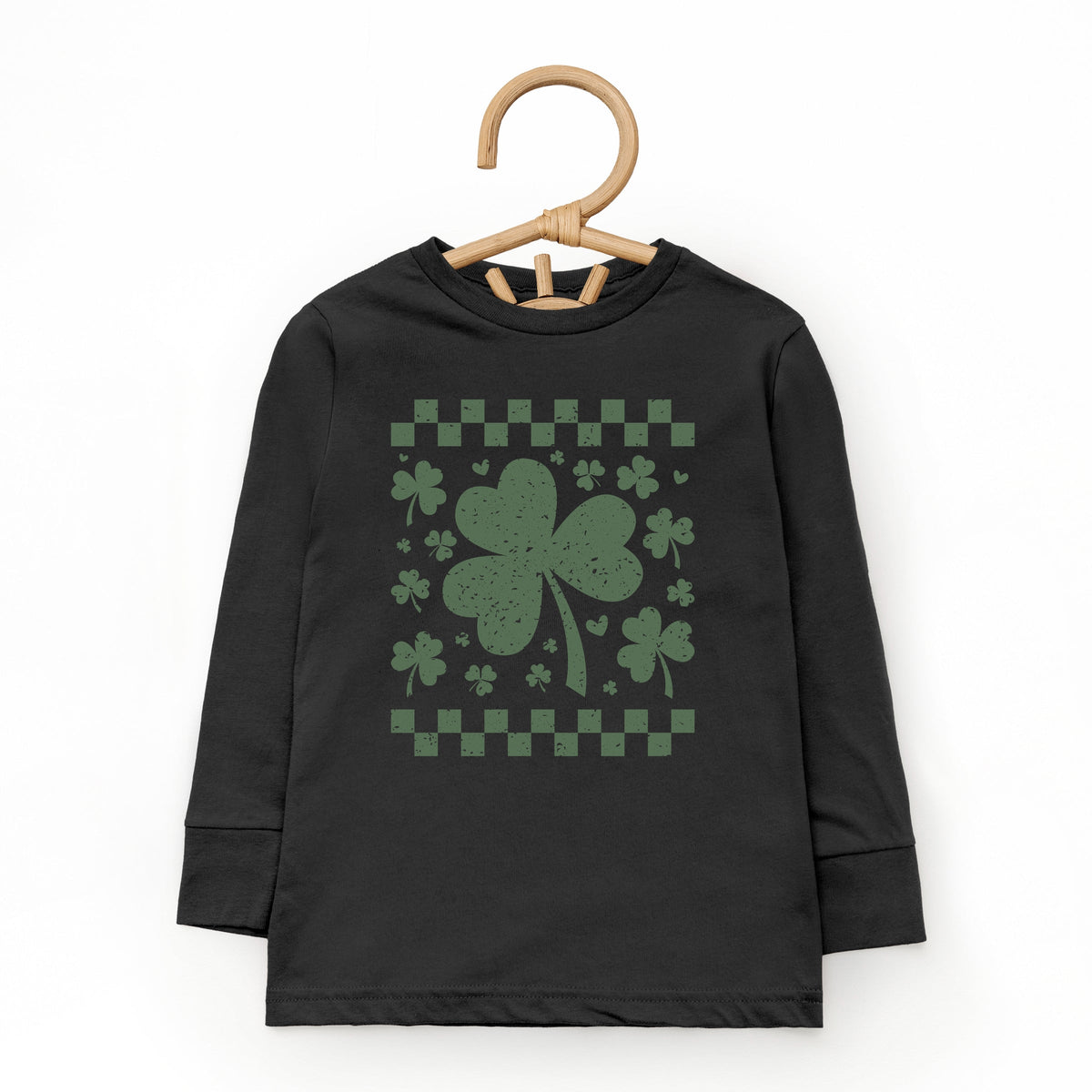 Clovers Checkered Distressed - Toddler Long Sleeve Graphic Tee