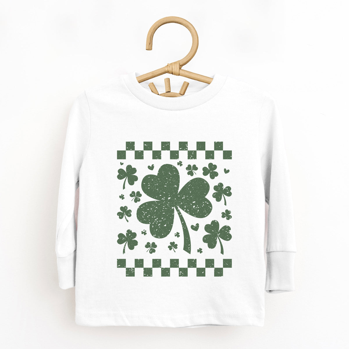 Clovers Checkered Distressed - Toddler Long Sleeve Graphic Tee