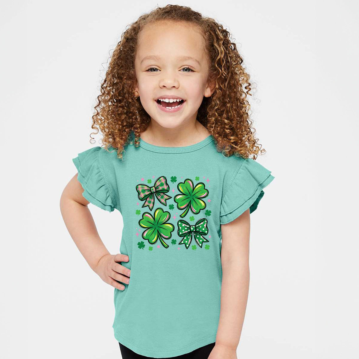 Clover Stars Coquette - Flutter Sleeve Graphic T-Shirt