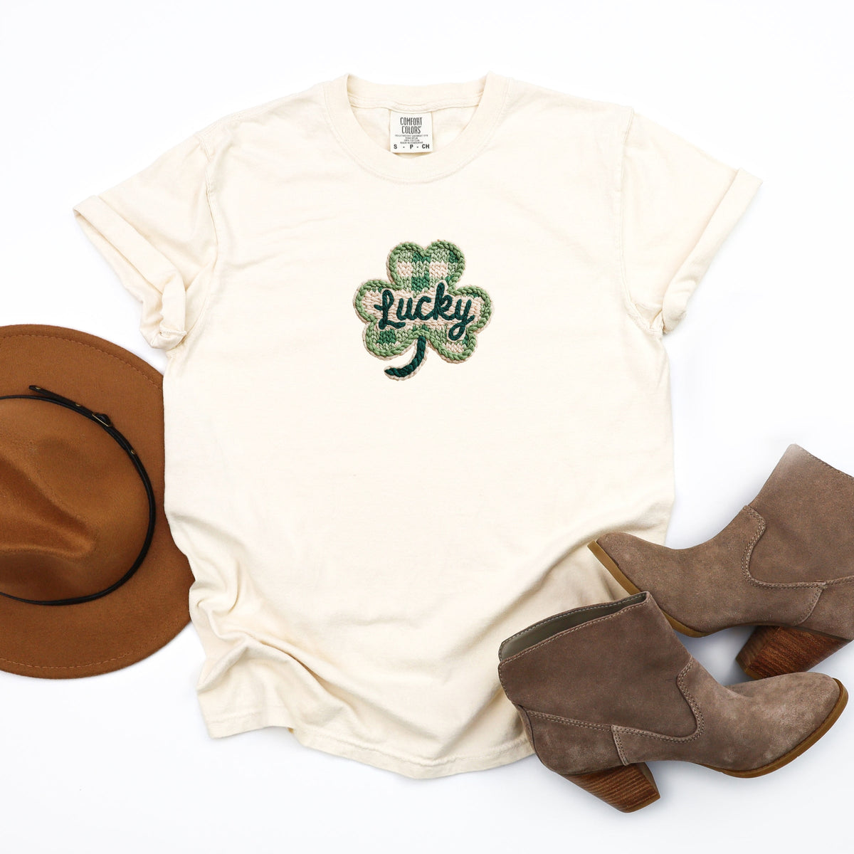 Lucky Clover Yarn Print - Women's Garment Dyed Graphic T-Shirt