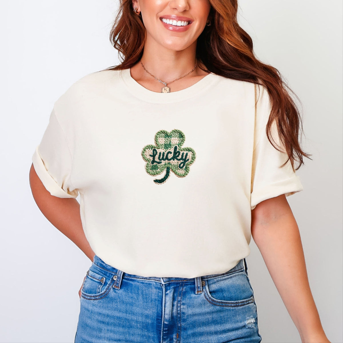 Lucky Clover Yarn Print - Women's Garment Dyed Graphic T-Shirt