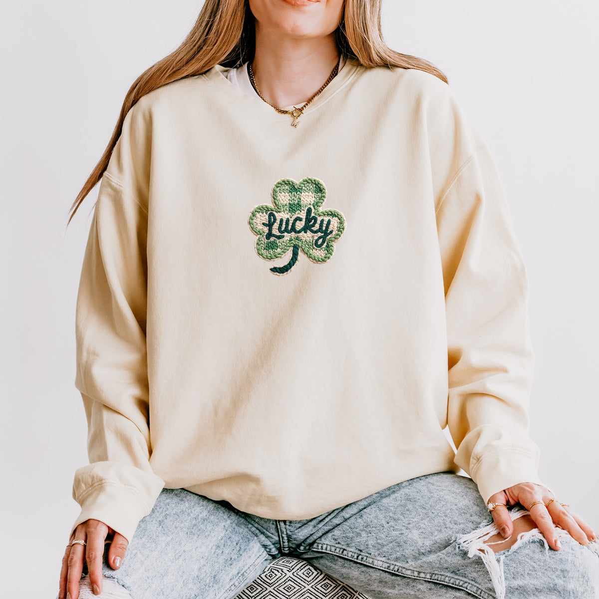 Lucky Clover Yarn Print - Women's Lightweight Garment Dyed Sweatshirt