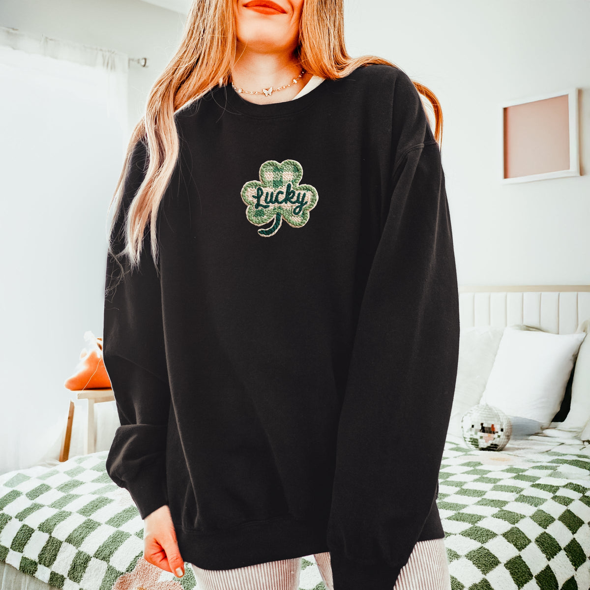 Lucky Clover Yarn Print - Women's Lightweight Garment Dyed Sweatshirt