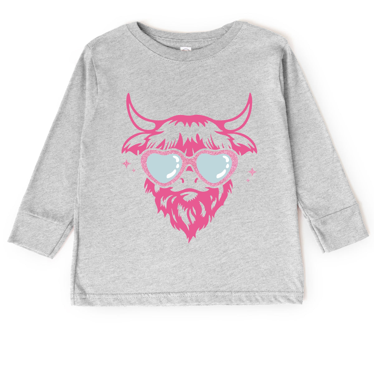 Cow Heart Glasses Glitter - Toddler Long Sleeve Graphic Tee
