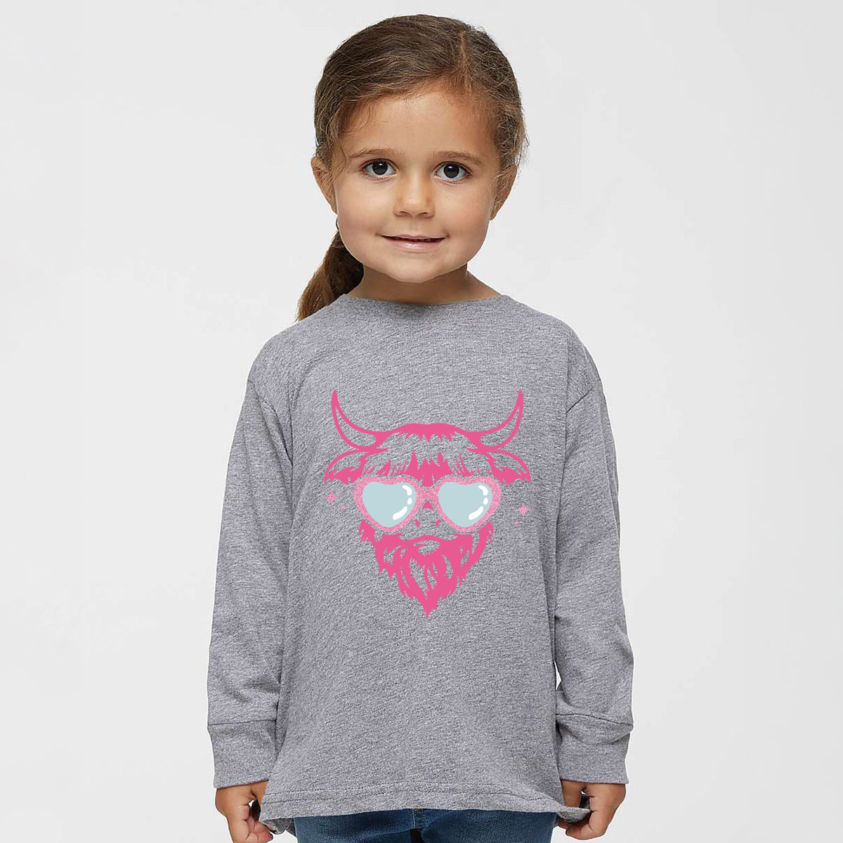 Cow Heart Glasses Glitter - Toddler Long Sleeve Graphic Tee