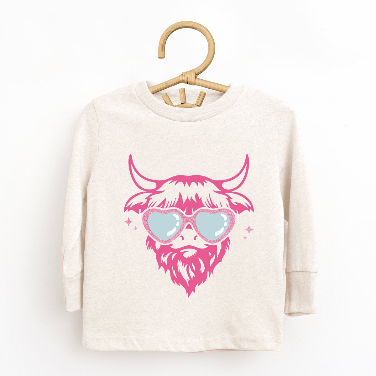 Cow Heart Glasses Glitter - Toddler Long Sleeve Graphic Tee