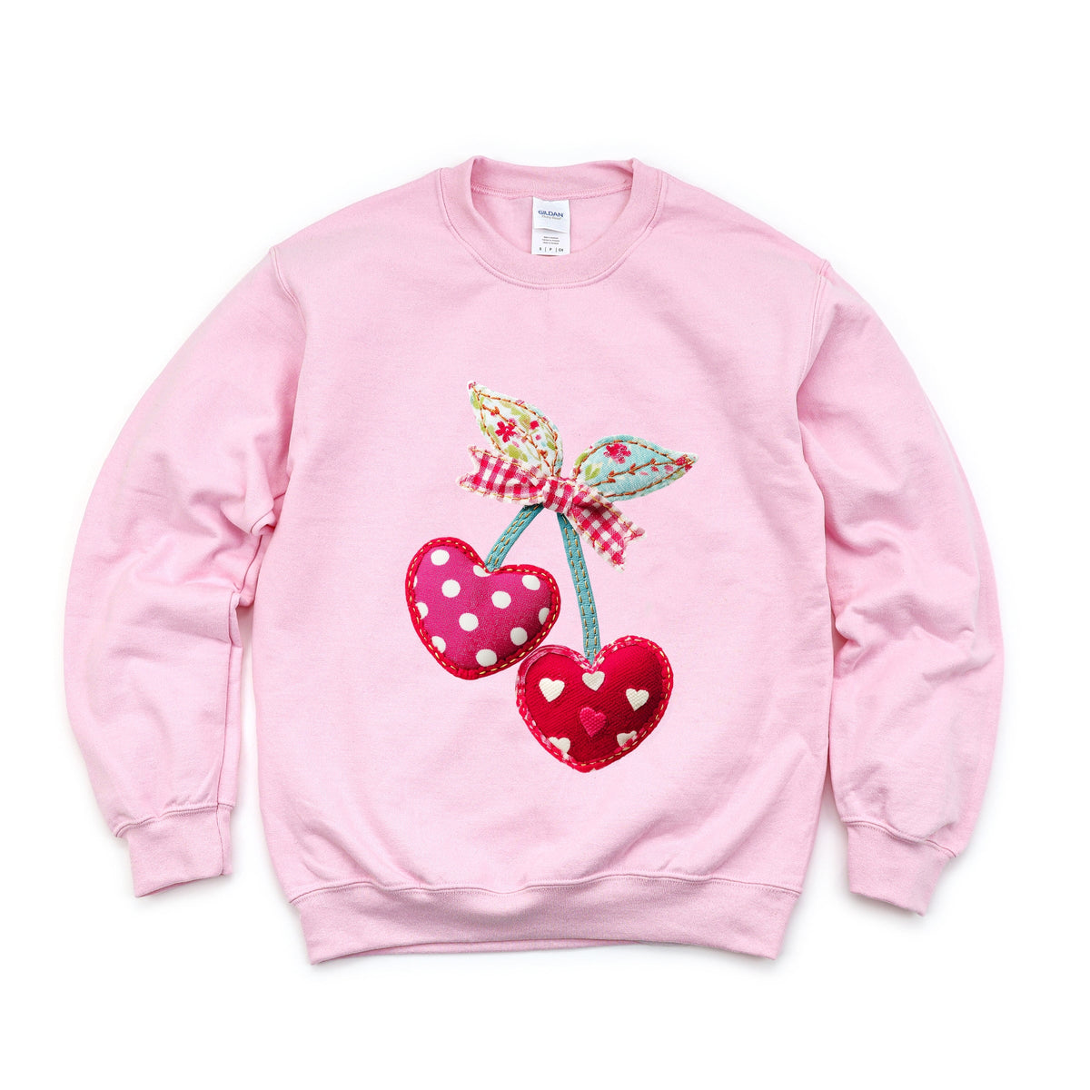 Cherry Hearts Patchwork Print - Women's Graphic Sweatshirt