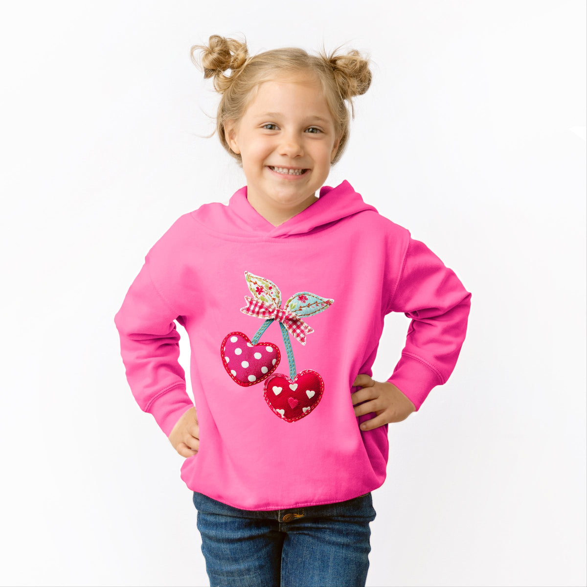 Cherry Hearts Patchwork Print - Toddler Hoodie