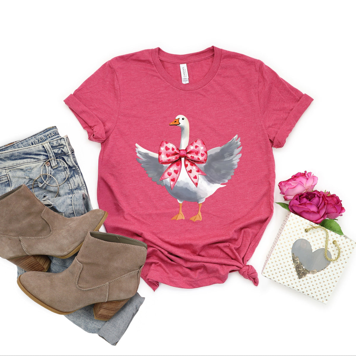 Valentine Goose Coquette - Women's Short Sleeve Graphic T-Shirt