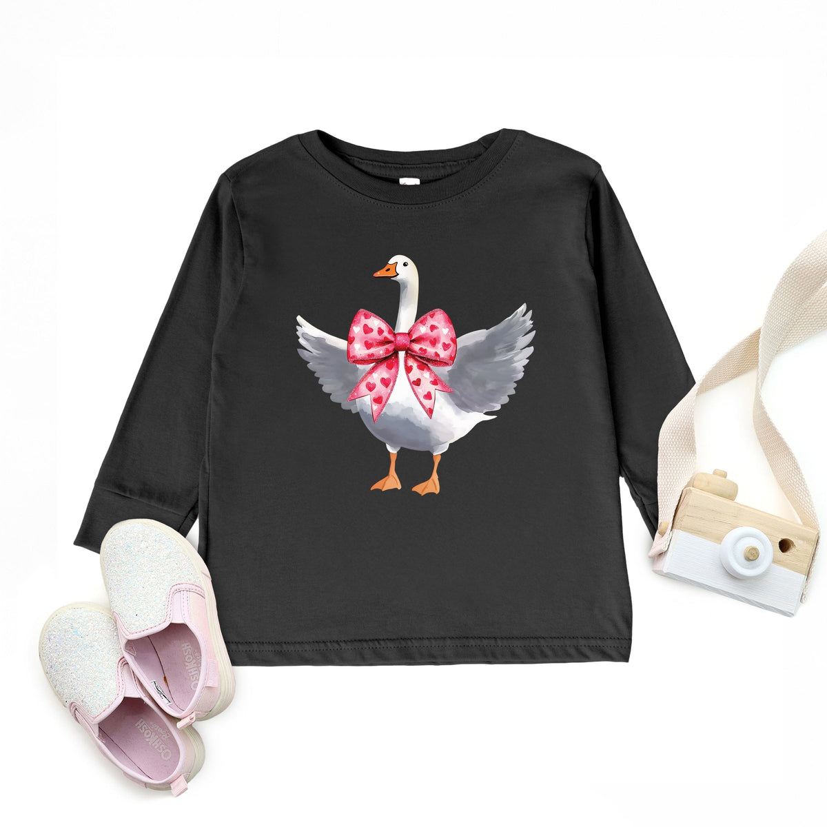 Valentine Goose Coquette - Toddler Long Sleeve Graphic Tee