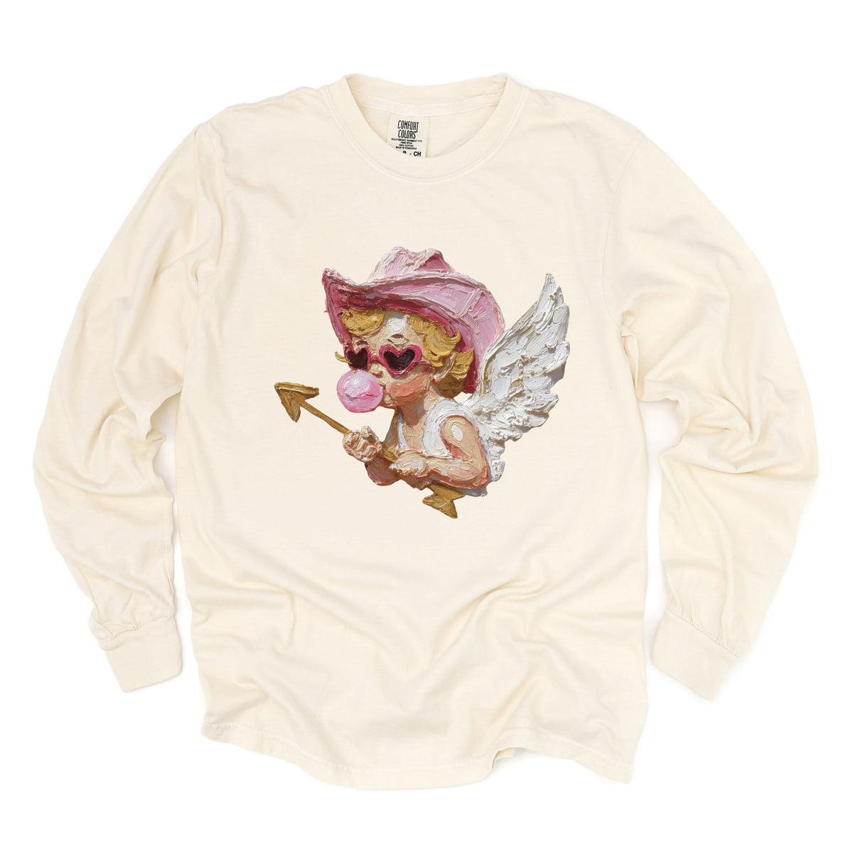 Cupid Heart Eyes Paint - Women's Garment Dyed Long Sleeve Graphic T-Shirt