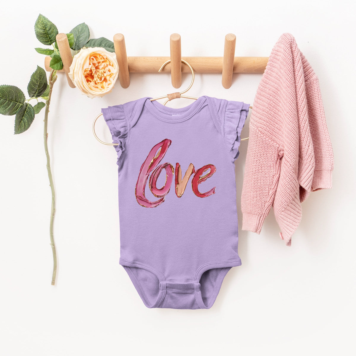 Love Cursive Paint - Baby Flutter Sleeve Bodysuit