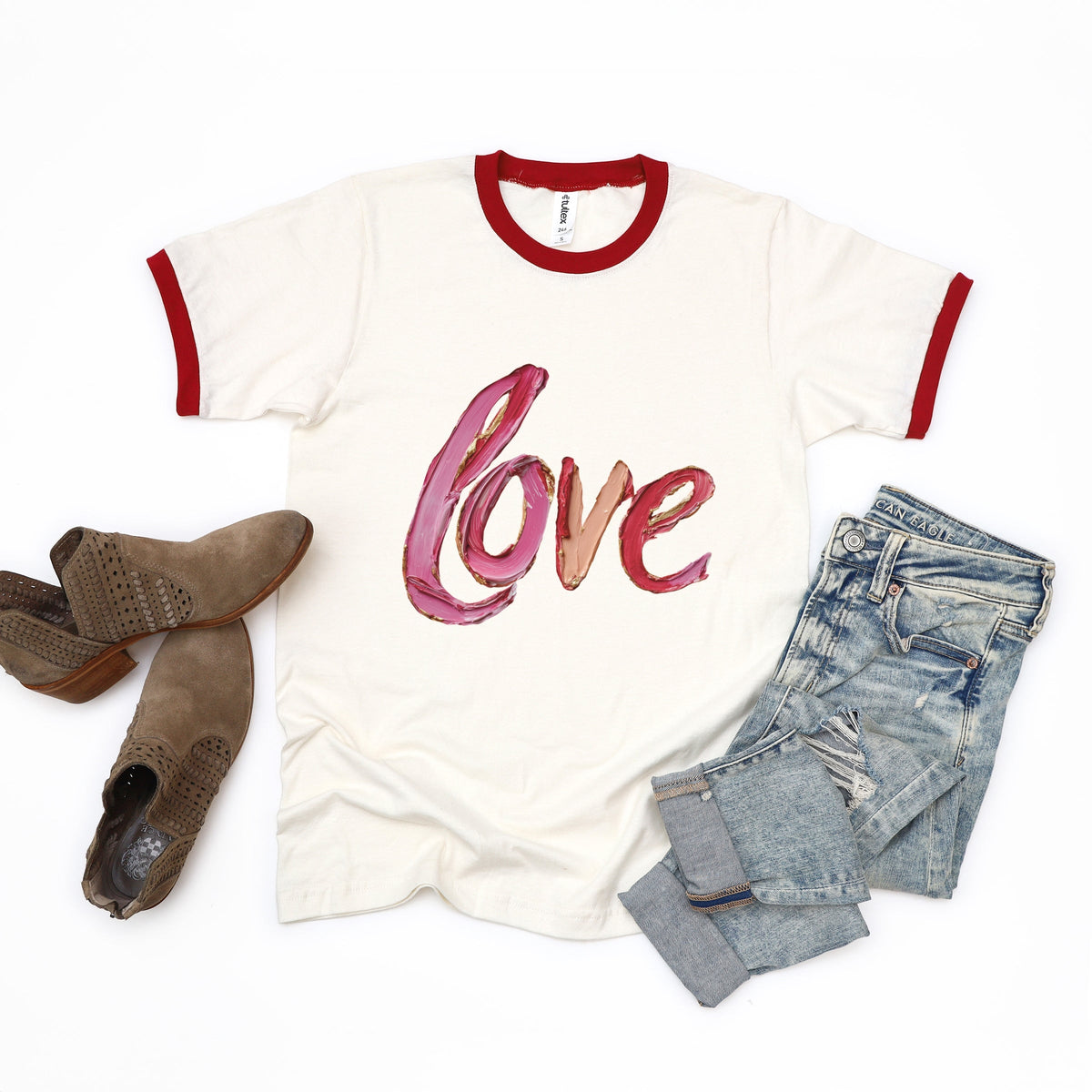Love Cursive Paint - Women's Ringer Graphic T-Shirt