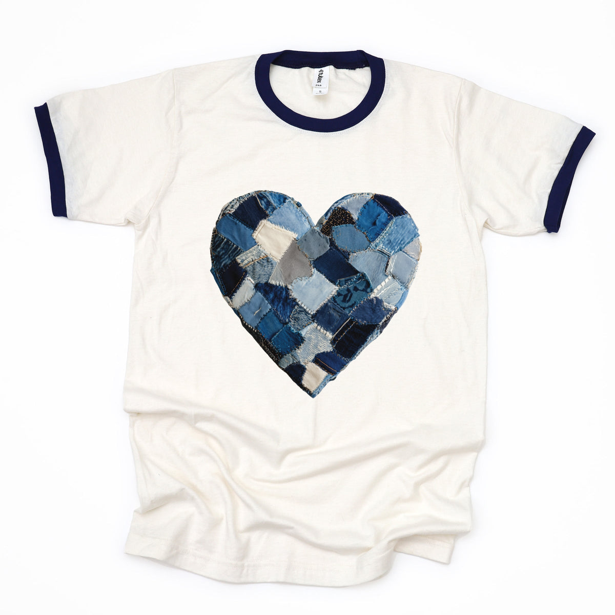 Demin Heart Print - Women's Ringer Graphic T-Shirt
