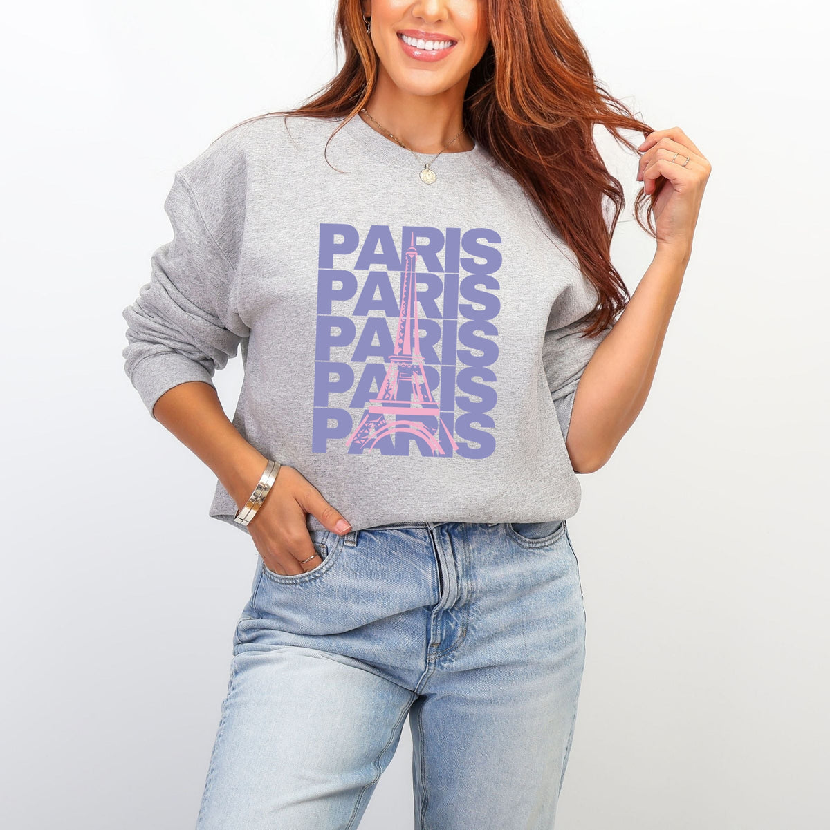 Paris Stacked Purple - Women's Graphic Sweatshirt