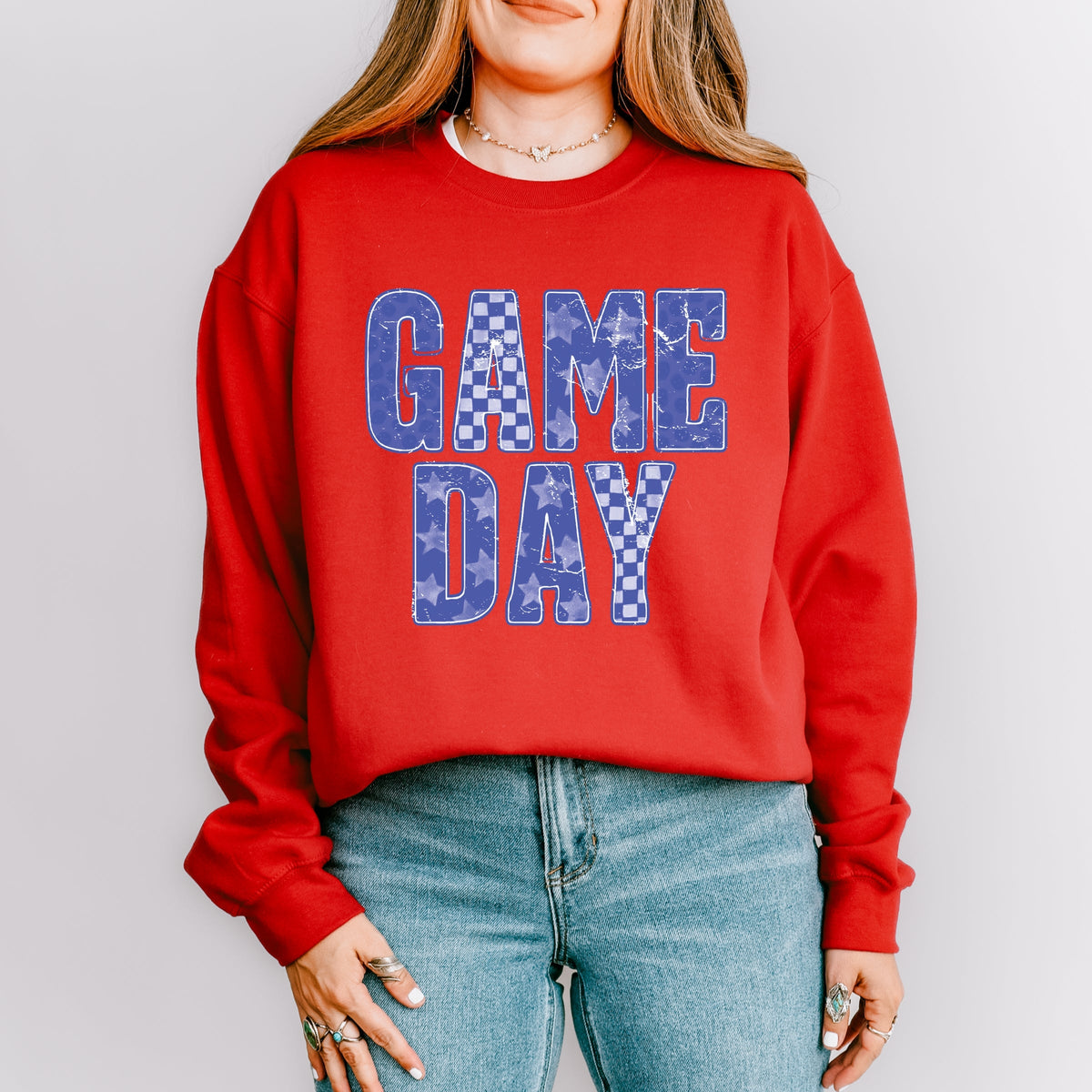Game Day Blue Checkered - Womens Sweatshirt