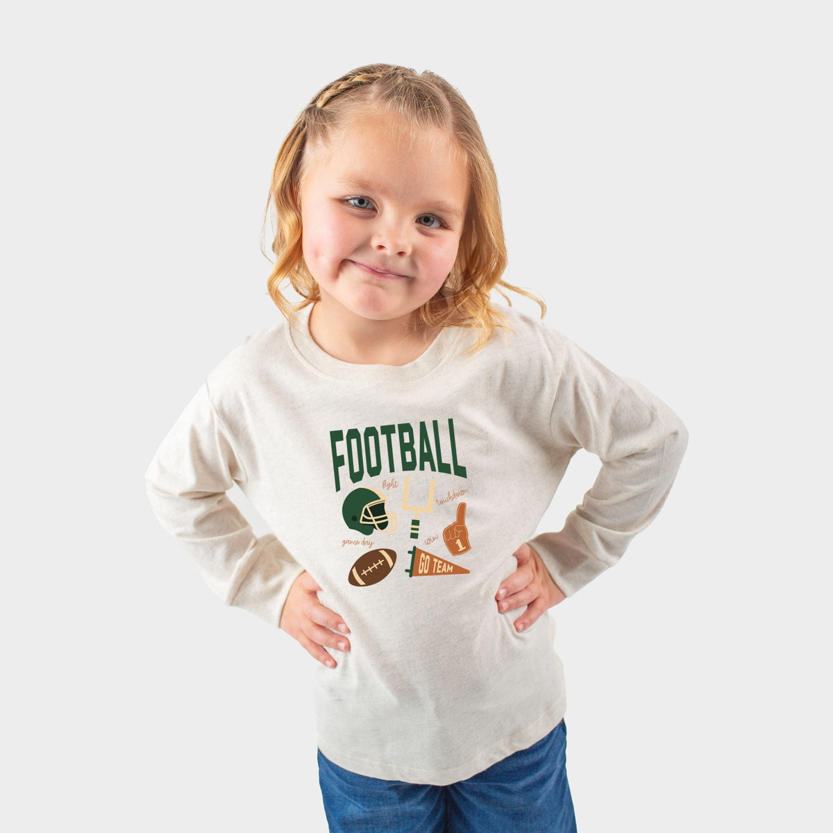 Football Green Icons - Toddler Long Sleeve Graphic Tee