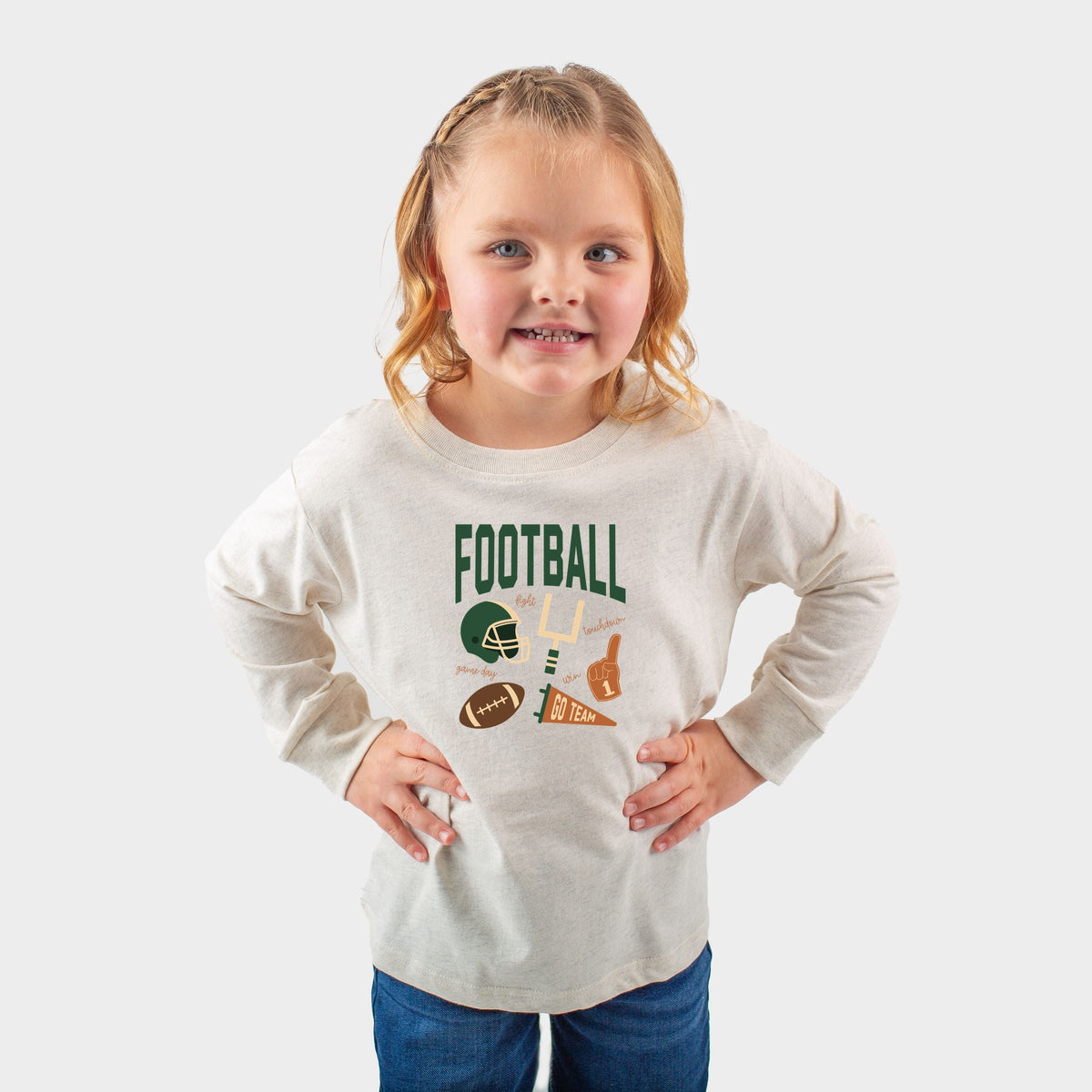 Football Green Icons - Toddler Long Sleeve Graphic Tee