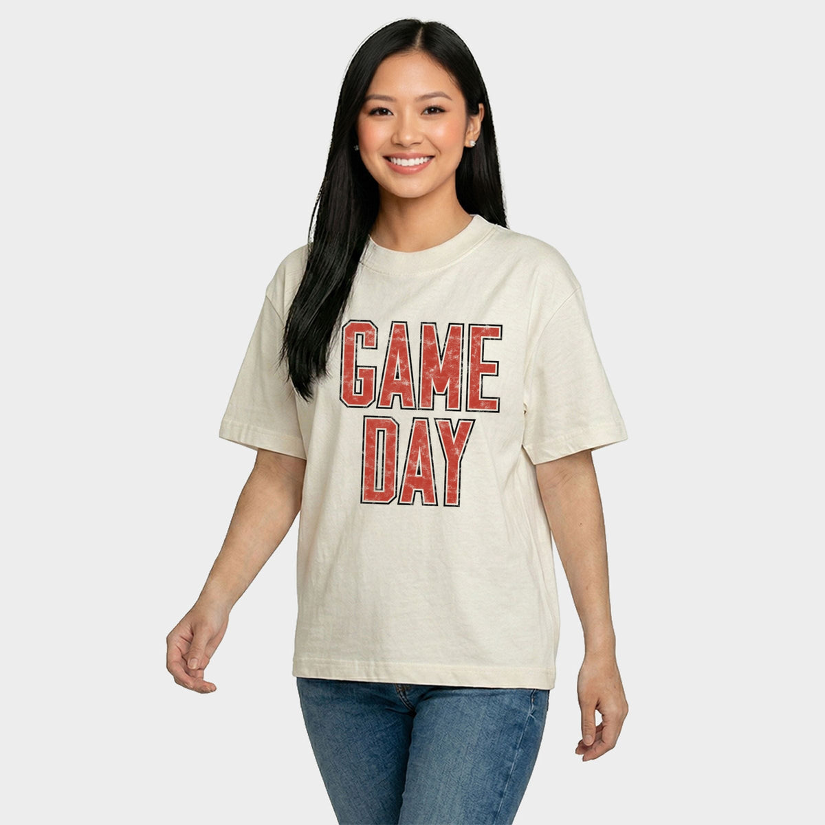 Game Day Outlined Distressed - Women's Relaxed Boxy Tee