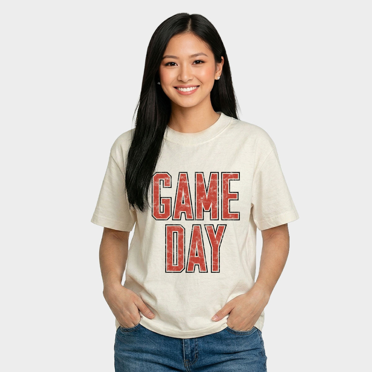 Game Day Outlined Distressed - Women's Relaxed Boxy Tee