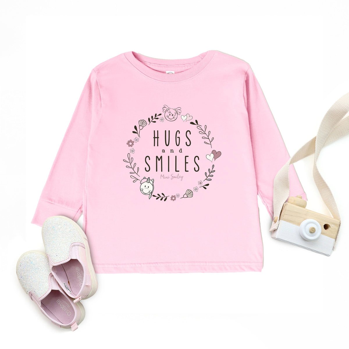 Mini Smiley Hugs and Smiles - Toddler Long Sleeve Graphic Tee