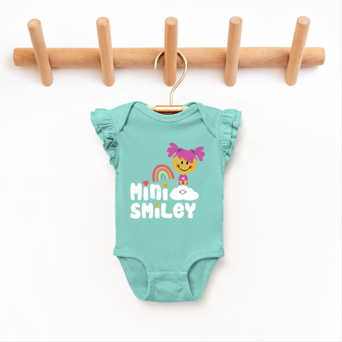 Mini Smiley Rainbow Cloud Aria - Baby Flutter Sleeve Bodysuit