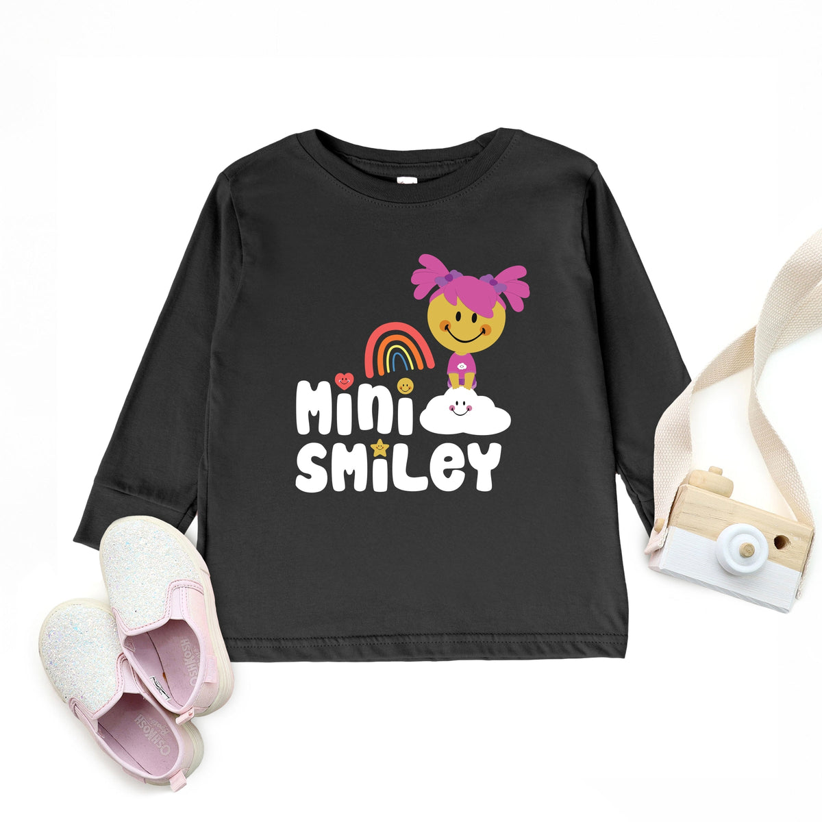 Mini Smiley Rainbow Cloud Aria - Toddler Long Sleeve Graphic Tee