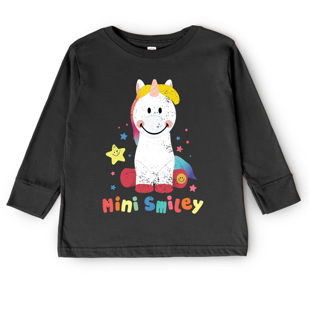 Mini Smiley Unicorn Distressed - Toddler Long Sleeve Graphic Tee