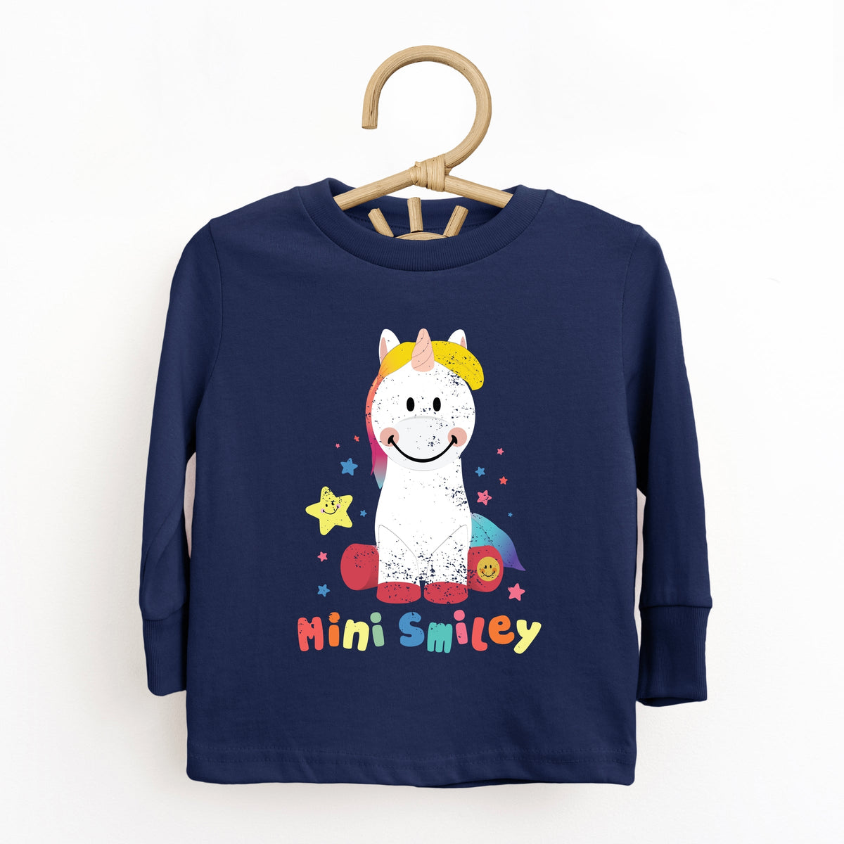 Mini Smiley Unicorn Distressed - Toddler Long Sleeve Graphic Tee