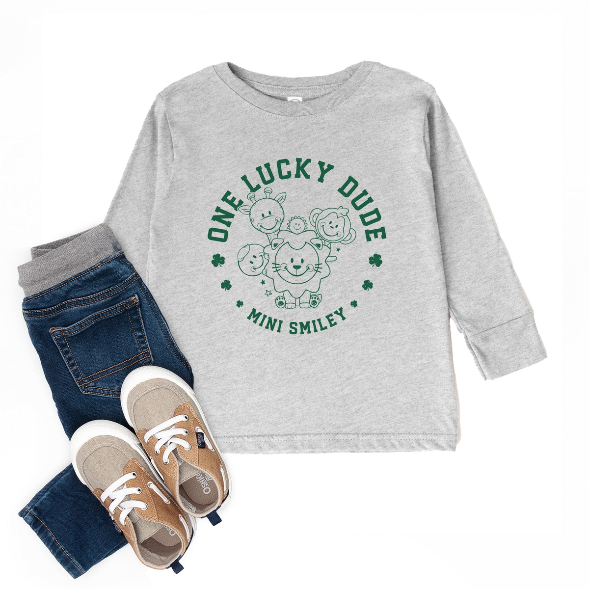 Mini Smiley One Lucky Dude - Toddler Long Sleeve Graphic Tee