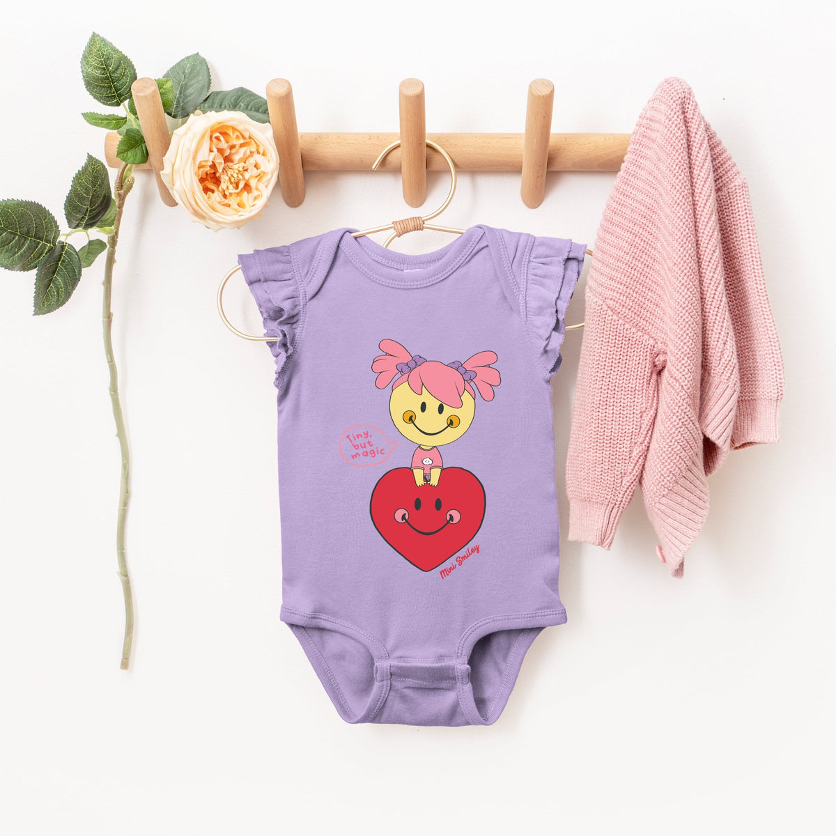 Mini Smiley Tiny, But Magic - Baby Flutter Sleeve Bodysuit