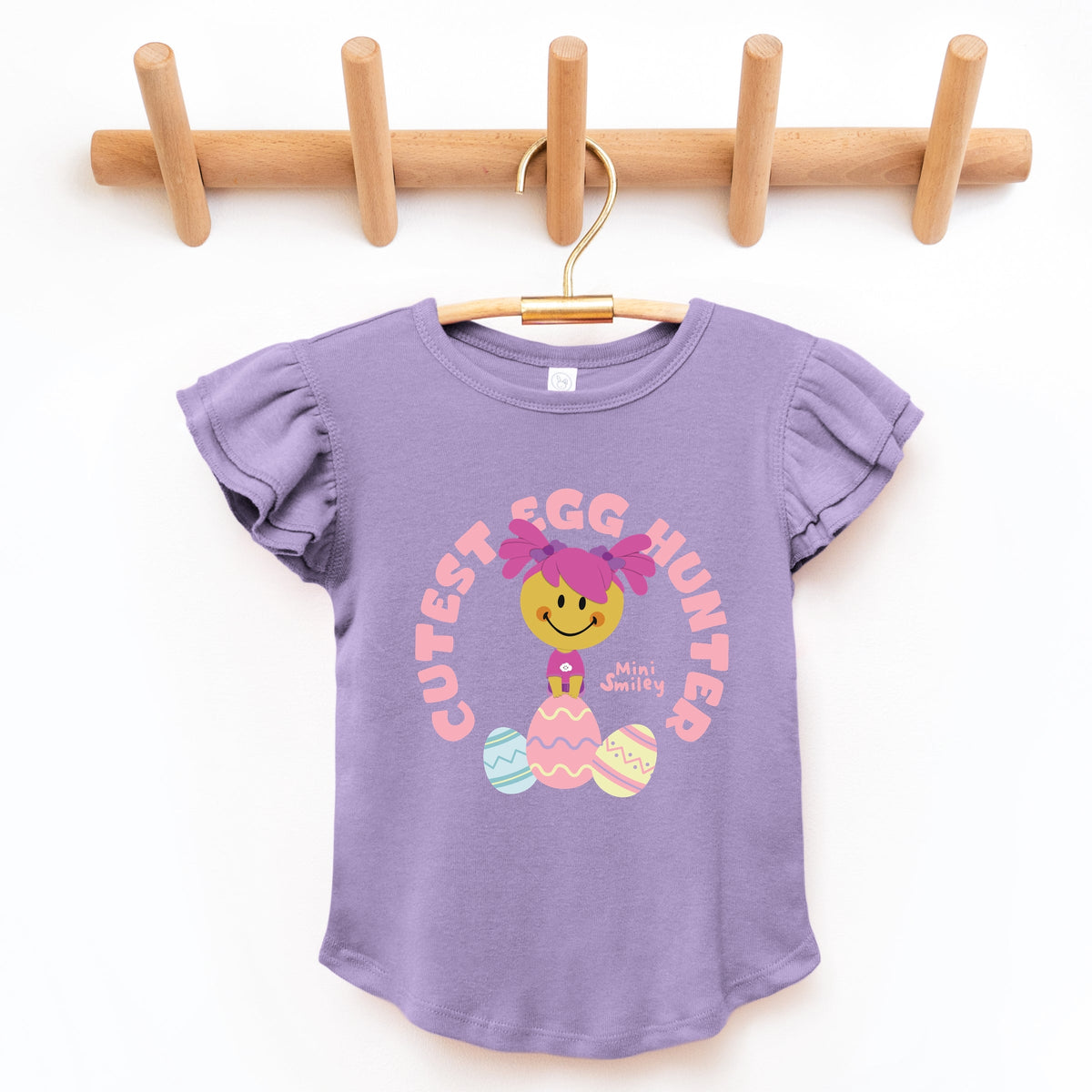 Mini Smiley Cutest Egg Hunter - Flutter Sleeve Graphic T-Shirt