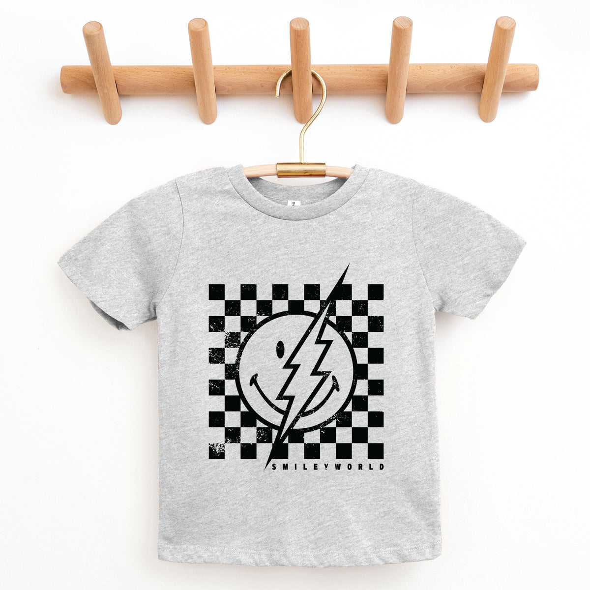 SmileyWorld Checkered Lightning Distressed - Youth Short Sleeve Graphic T-Shirt