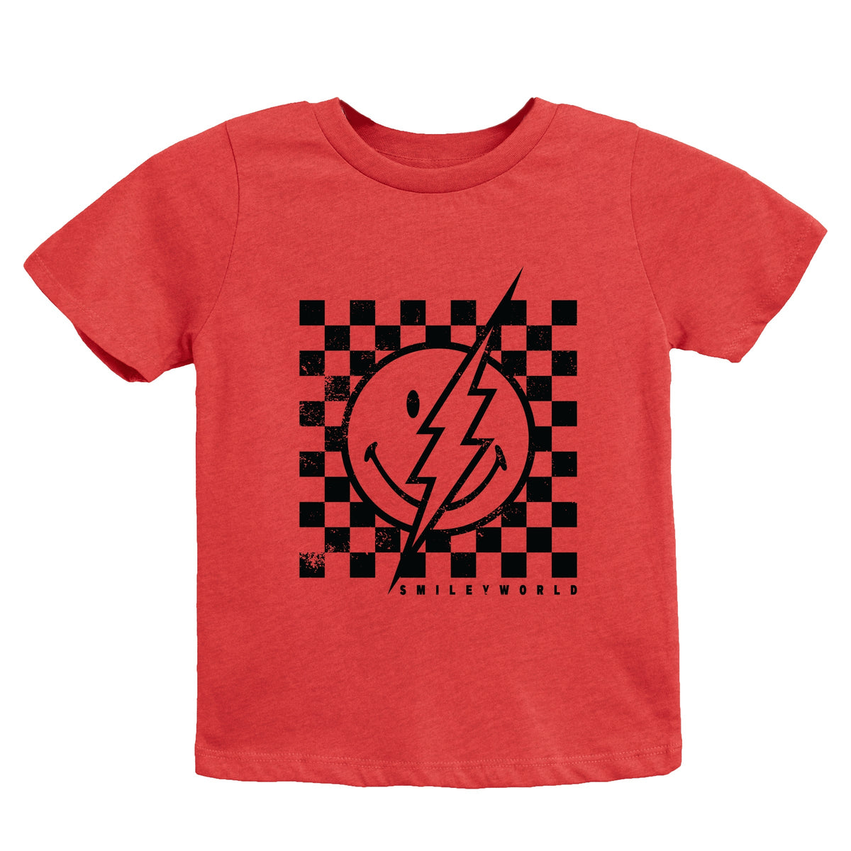 SmileyWorld Checkered Lightning Distressed - Youth Short Sleeve Graphic T-Shirt