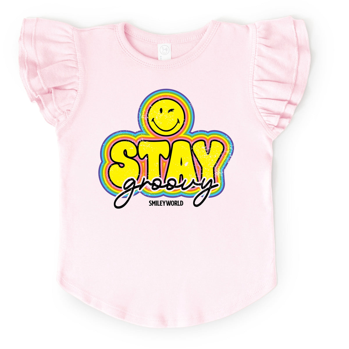 SmileyWorld Stay Groovy - Flutter Sleeve Graphic T-Shirt