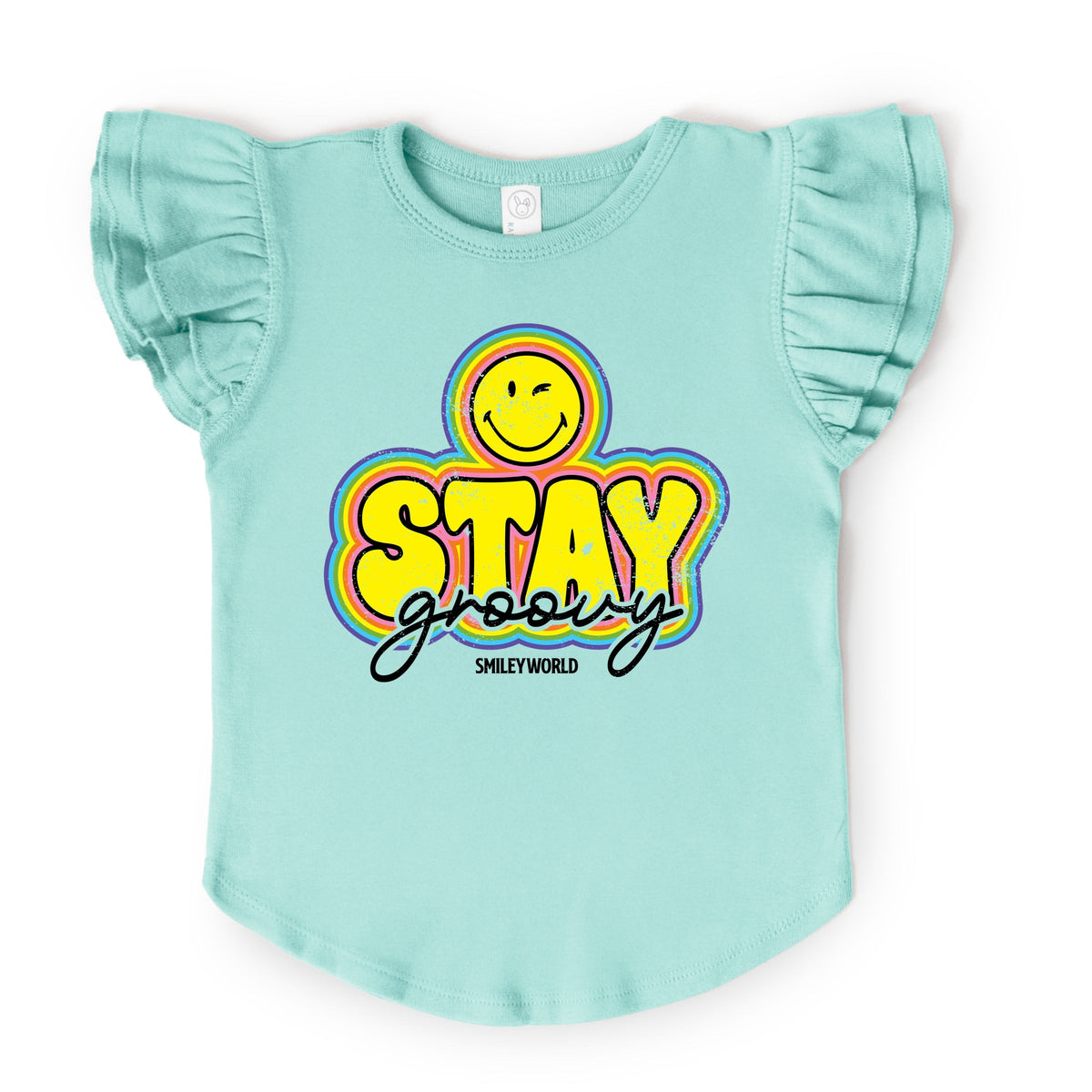 SmileyWorld Stay Groovy - Flutter Sleeve Graphic T-Shirt