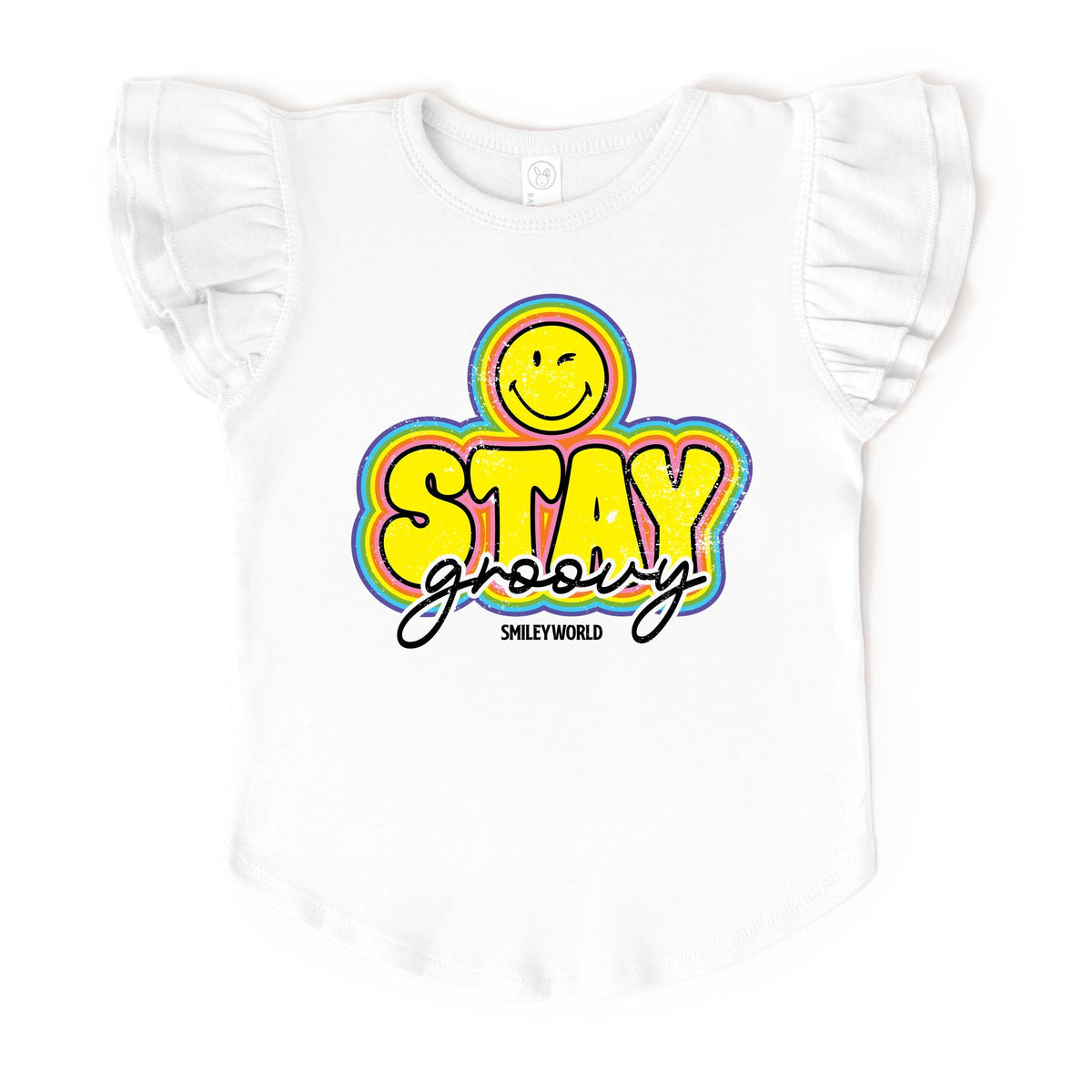 SmileyWorld Stay Groovy - Flutter Sleeve Graphic T-Shirt