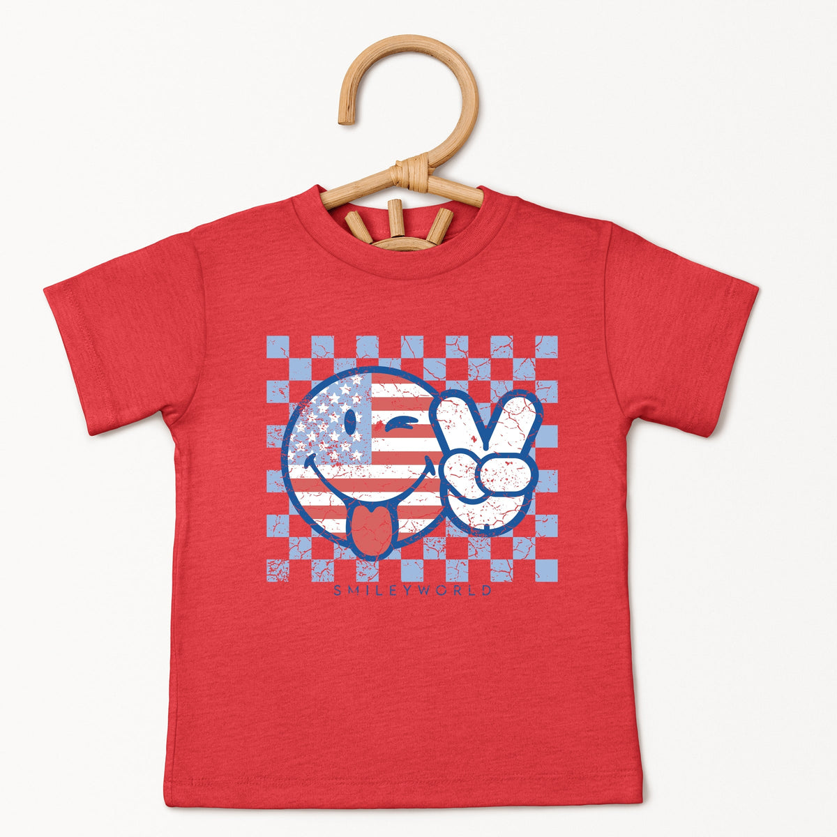 SmileyWorld Patriotic Checkered Peace - Toddler Short Sleeve Graphic T-Shirt